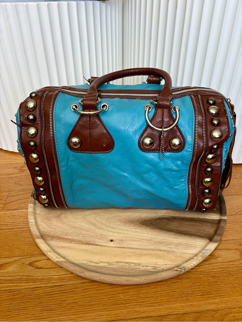 Vintage Y2K Blue & Brown Studded Satchel Bag